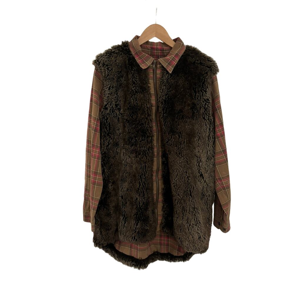 Artisan De Luxe Faux Fur Jacket Zip Up Shacket Boho Western Cozy L Montana Vibes